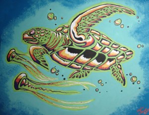Seaturtle with Jellies 16" x 20" 