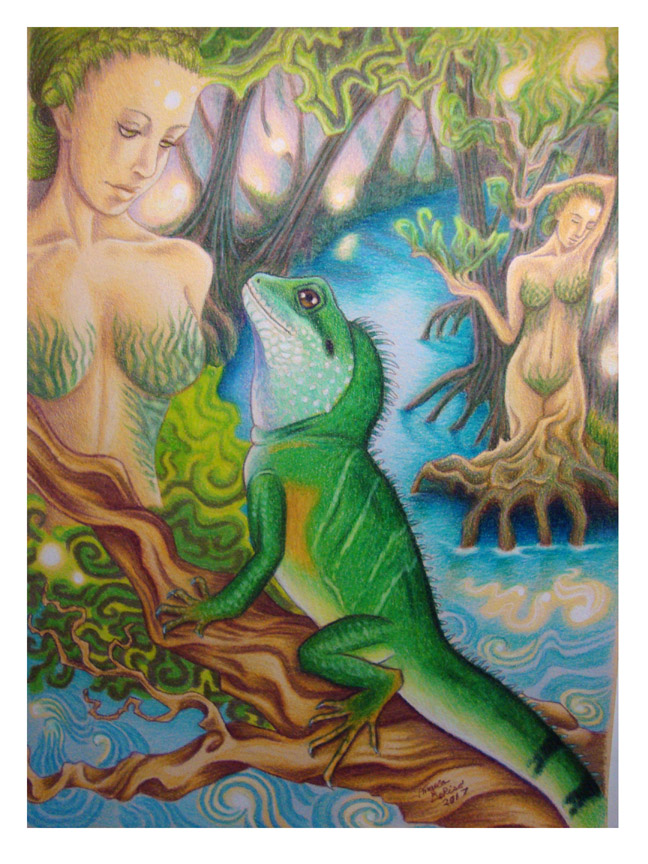 water dragon reptiles art fantasy colored pencil